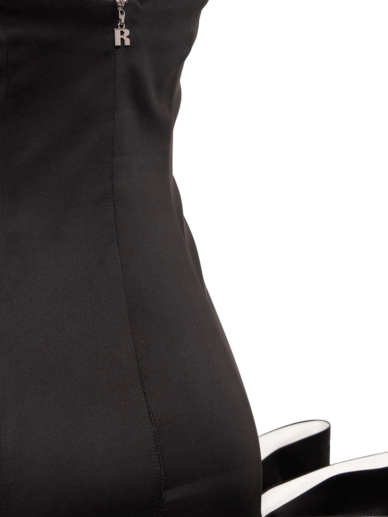 ROTATE Leiza Black Ruffled Satin Oversized Bow Details Mini Dress - House Of Huntington