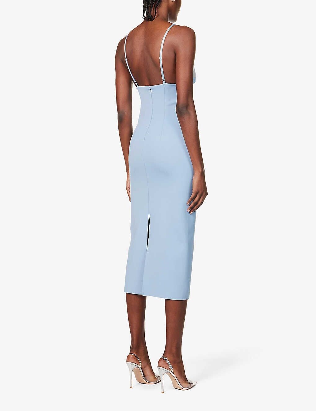 MOTHER OF ALL Jill Cut Out Stretch Woven Midi Light Blue Dress - House Of Huntington