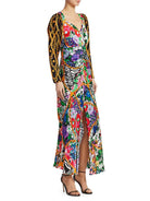 Rixo London Madonna Silk Floral Chain Mixed Satin Wrap Dress - House Of Huntington