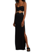 GALVAN LONDON Black Siren Mesh-Panel Maxi Dress - House Of Huntington