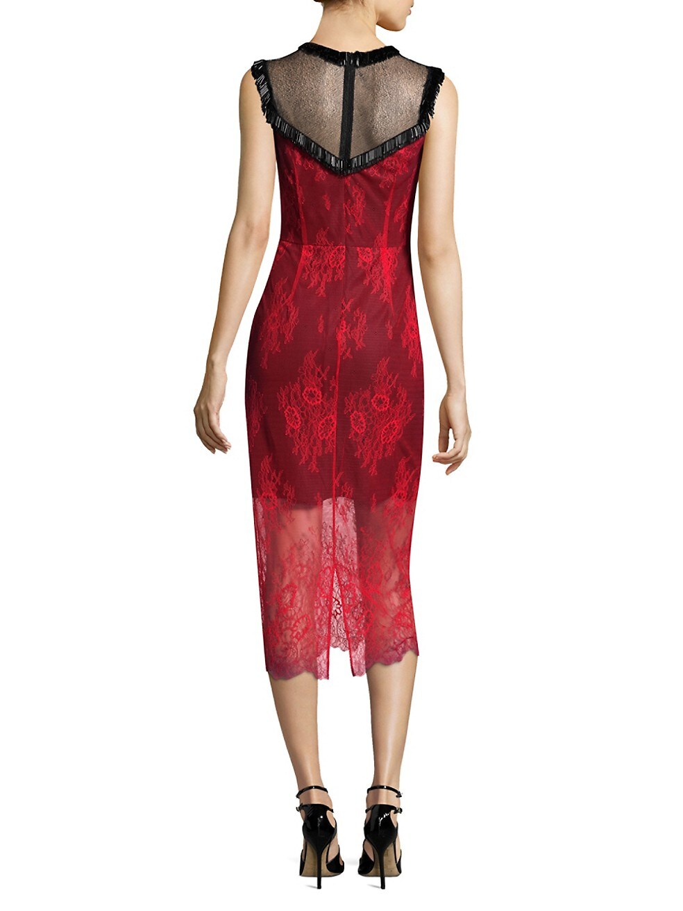 Diane Von Furstenberg DVF Red Floral Beaded Lace Dress - House Of Huntington