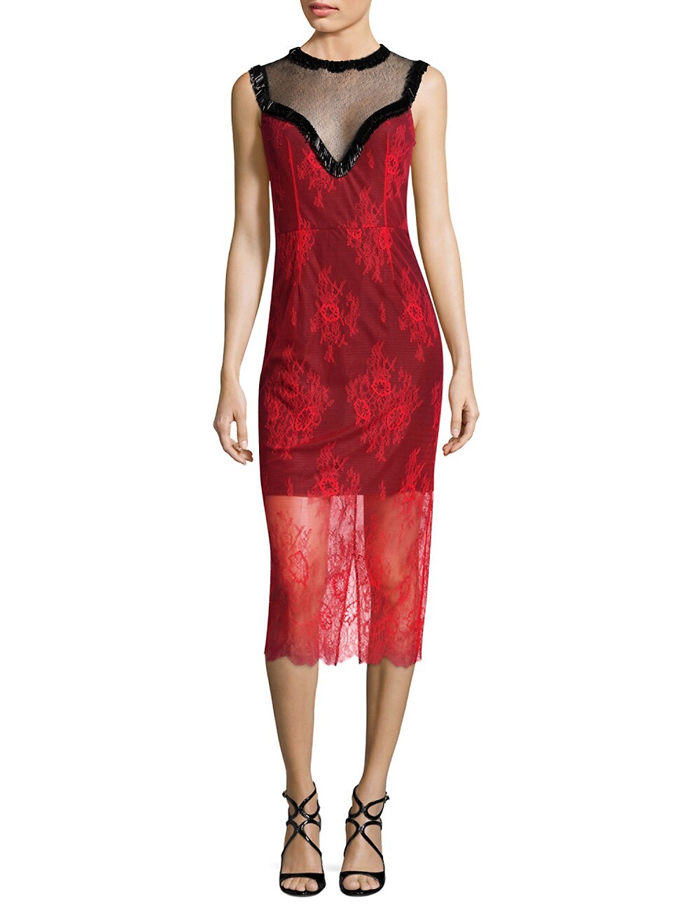 Diane Von Furstenberg DVF Red Floral Beaded Lace Dress - House Of Huntington