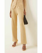 CULT GAIA Natural Sand Beige Jada Rib Knit Straight Leg Trousers - House Of Huntington
