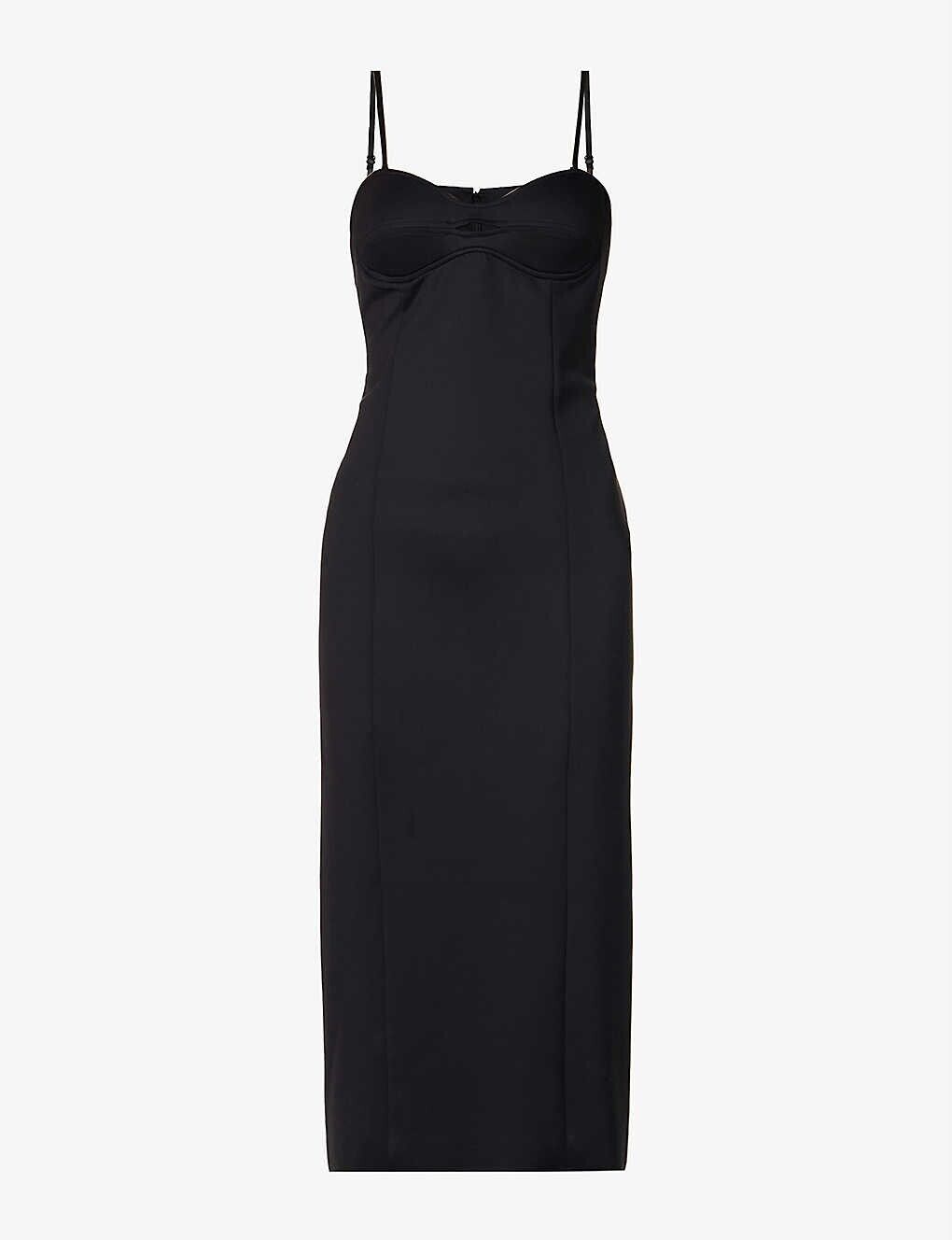 MOTHER OF ALL Sweetheart Neck Black Cut Out Bodycon Stretch Midi Dress - House Of Huntington