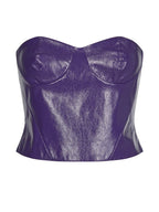 ROTATE Birger Christensen Vegan Leather Purple Nina Corset Top - House Of Huntington