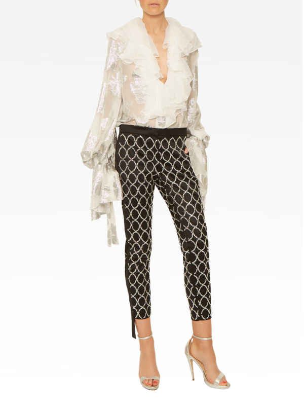 AZZARO Couture Florence Crystal Sparkly Embellished Trousers - House Of Huntington