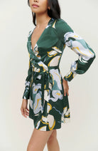 Reformation Floral Green Chrisley Silk Wrap Dress - House Of Huntington