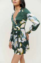 Reformation Floral Green Chrisley Silk Wrap Dress - House Of Huntington