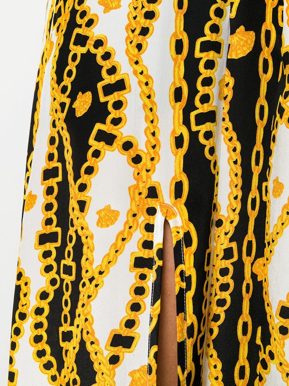 Rixo London Georgia Gold Shell Chain Print Slit Leg Silk Midi Skirt - House Of Huntington
