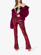 HALPERN Sequin Dark Pink High Waisted Flared Pants Trousers - House Of Huntington