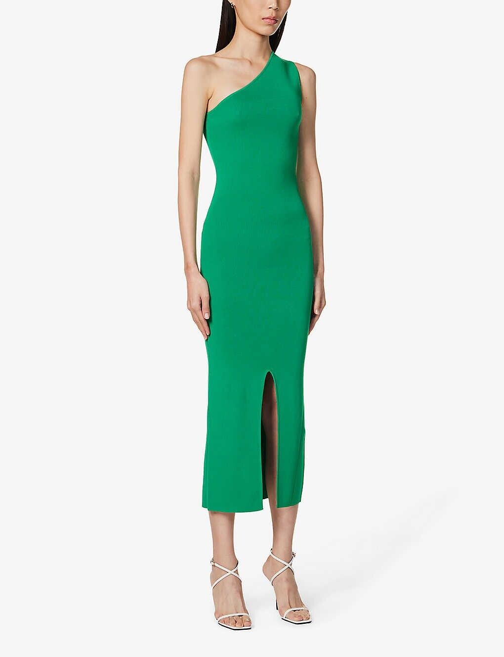 MOTHER OF ALL Federica One Shoulder Stretch Woven Midi Slit Hem Dress - House Of Huntington