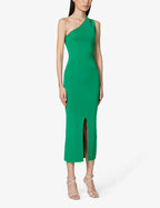 MOTHER OF ALL Federica One Shoulder Stretch Woven Midi Slit Hem Dress - House Of Huntington