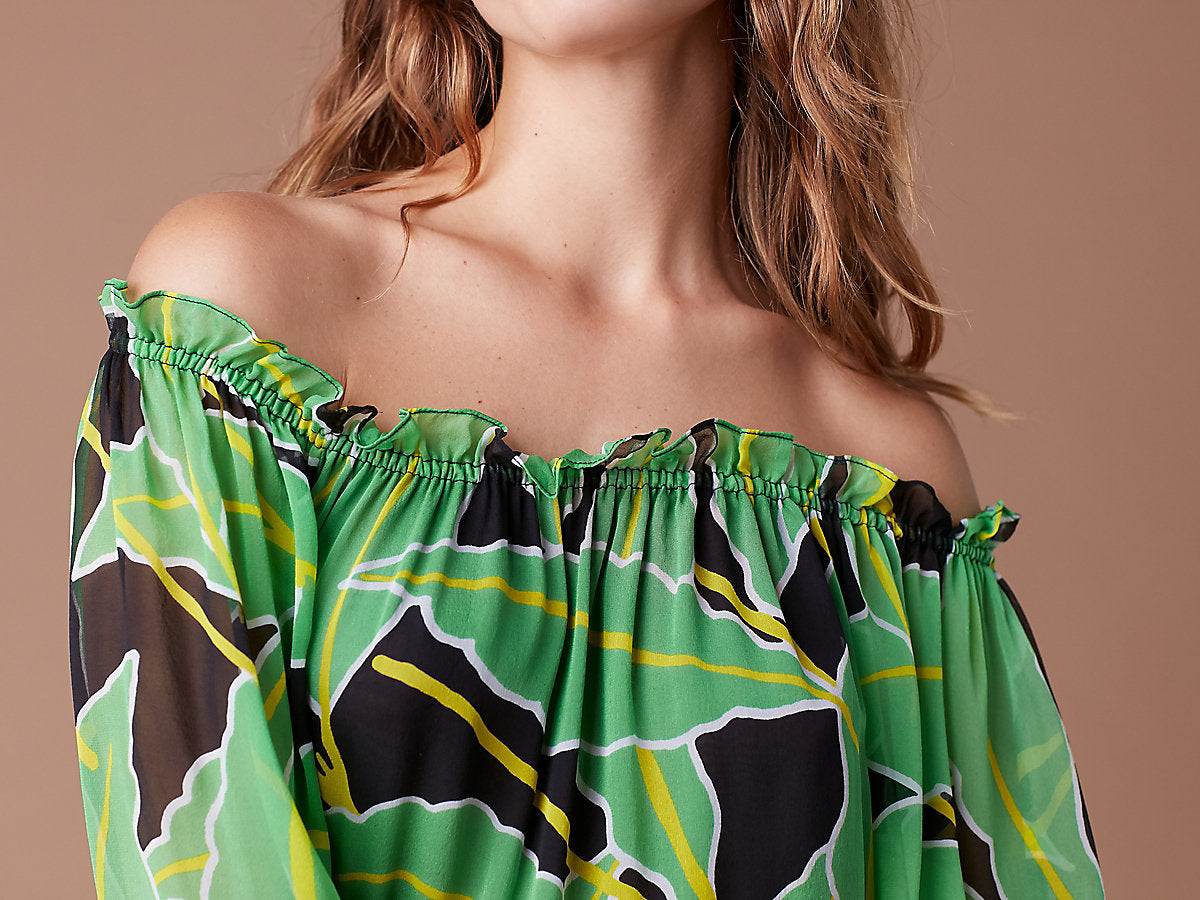 Diane Von Furstenberg DVF Camila Silk Chiffon Palm Print Dress - House Of Huntington