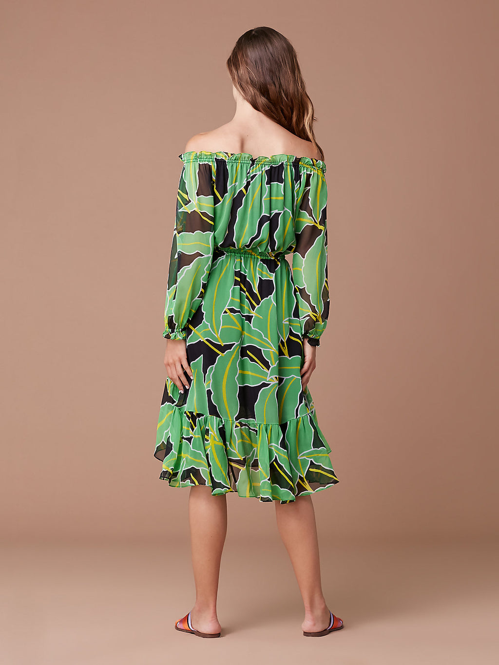 Diane Von Furstenberg DVF Camila Silk Chiffon Palm Print Dress - House Of Huntington