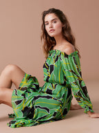 Diane Von Furstenberg DVF Camila Silk Chiffon Palm Print Dress - House Of Huntington