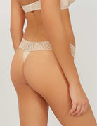 THINX Mid Rise Lace And Stretch Jersey Period Thong In Beige - House Of Huntington