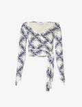 MAISIE WILEN Dramady Blue White Abstract Print Velour Wrap Top - House Of Huntington