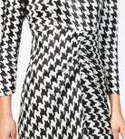 Rixo London Ziggy Houndstooth White Black Print V-Neck Satin Slit Leg Midi Dress - House Of Huntington