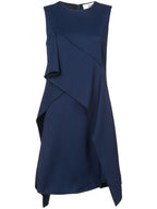 Diane Von Furstenberg DVF Navy Blue Ruffle Front Linen Blend Dress - House Of Huntington