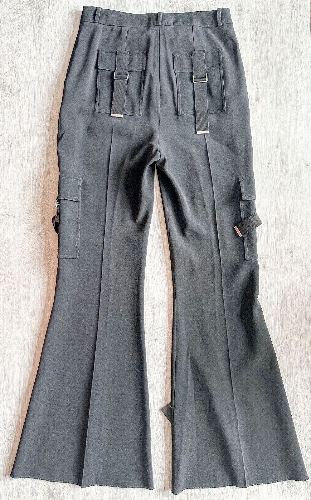 DAVID KOMA Black Cargo Pocket Detail Flared Utility Style Trousers - House Of Huntington
