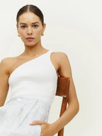 Reformation Holly One Shoulder Smocked Linen Top - House Of Huntington
