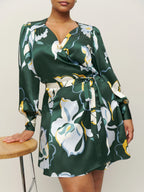 Reformation Floral Green Chrisley Silk Wrap Dress - House Of Huntington