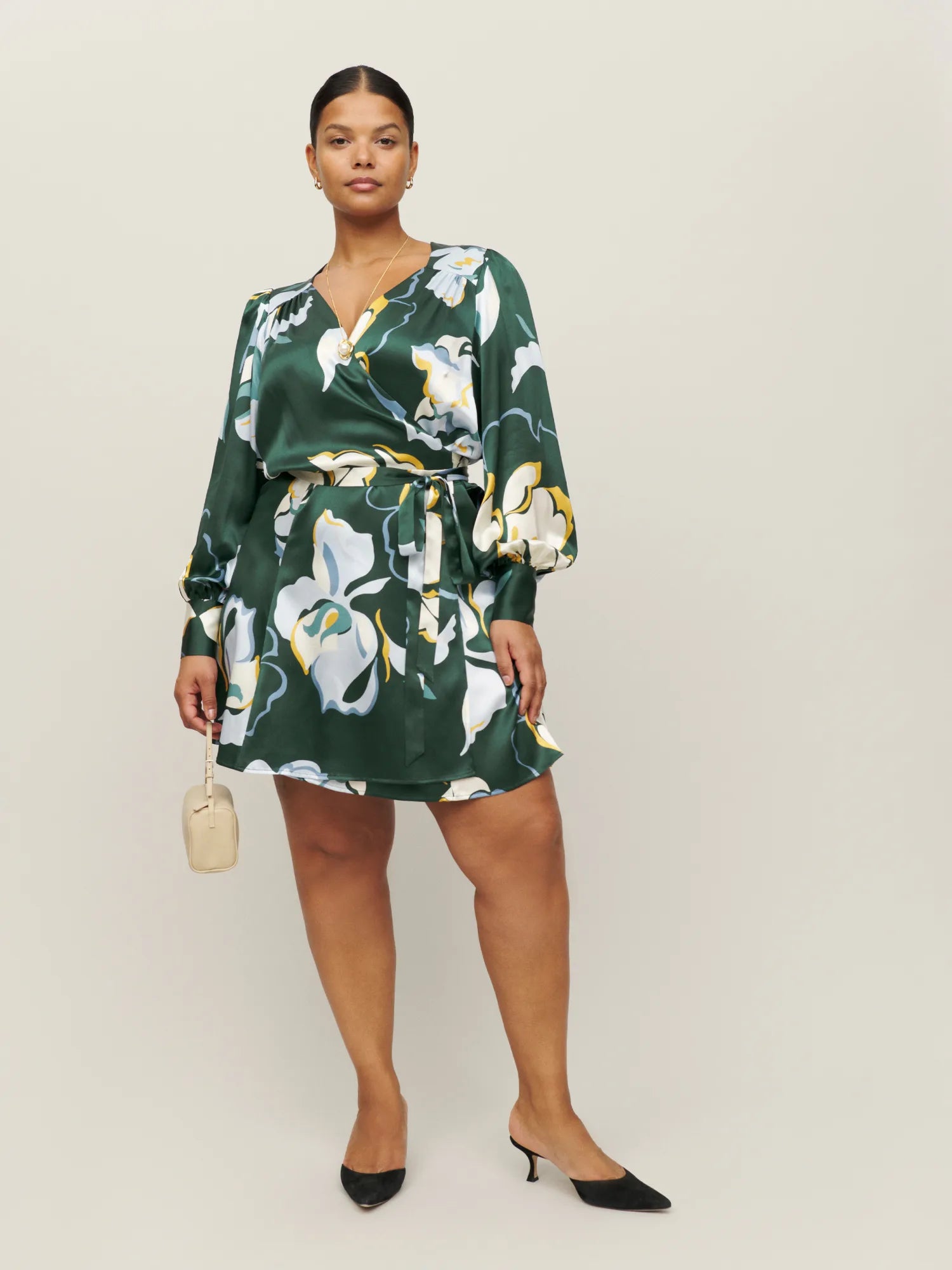 Reformation Floral Green Chrisley Silk Wrap Dress - House Of Huntington
