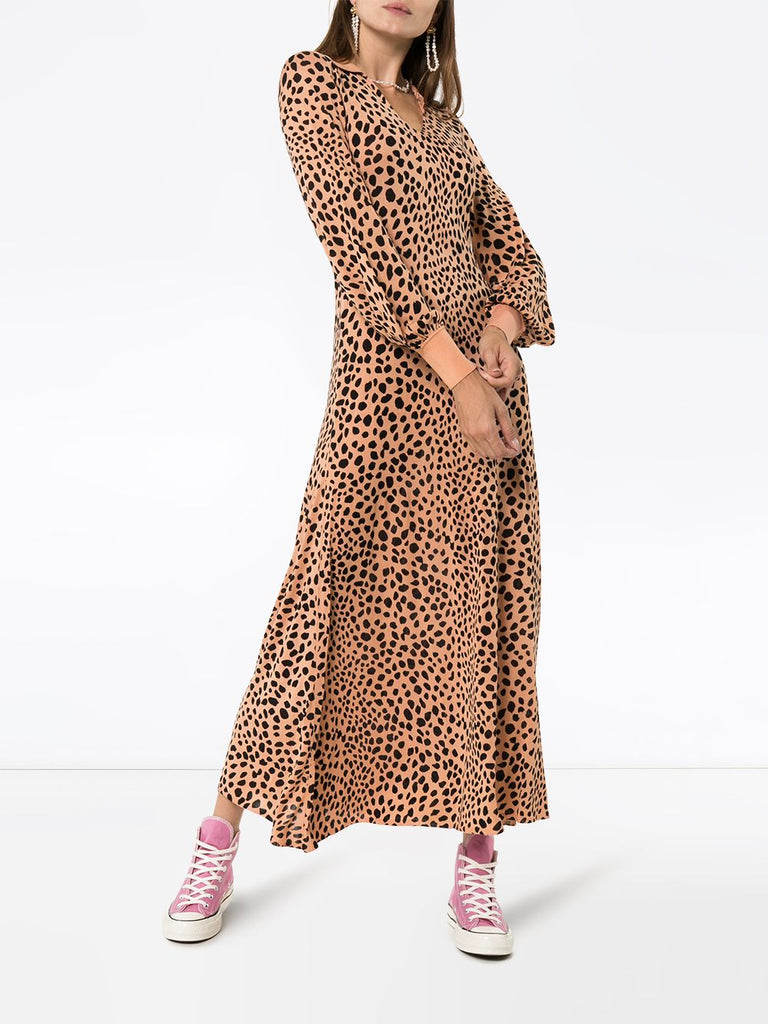 Rixo London Piper Leopard Print Silk Knit Long Sleeve Midi Dress - House Of Huntington