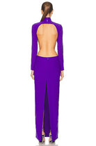 MONOT Cut Out Sides Backless High Neck Slit Leg Purple Crêpe Gown - House Of Huntington