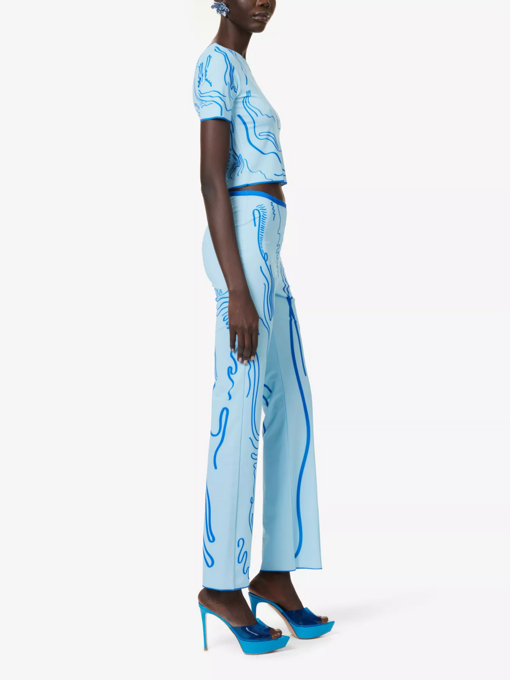 DI PETSA Venus Graphic Print Stretch Blue Shell Trousers - House Of Huntington