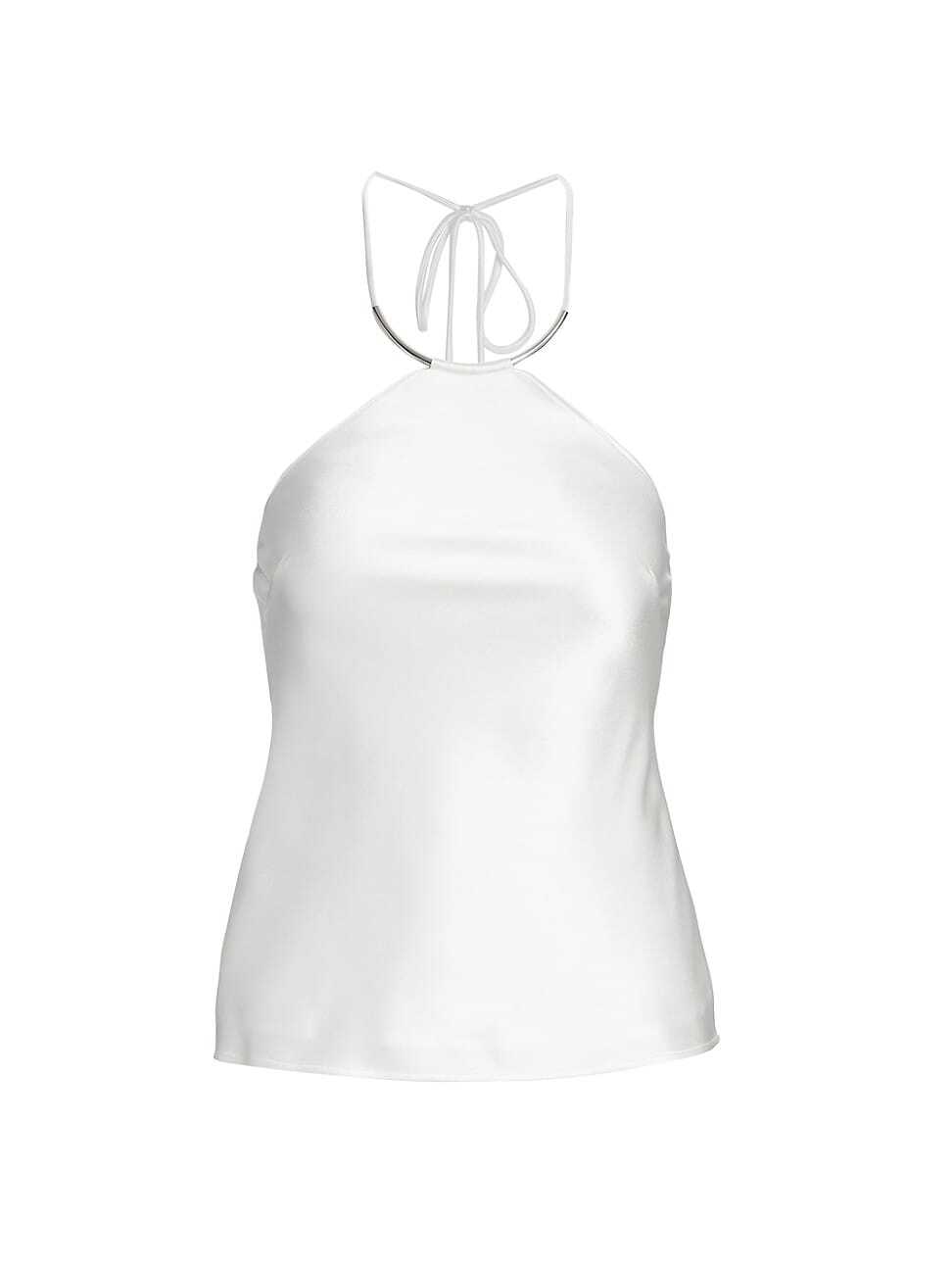 GALVAN LONDON Bari Halter Satin White Top - House Of Huntington