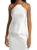 GALVAN LONDON Bari Halter Satin White Top - House Of Huntington