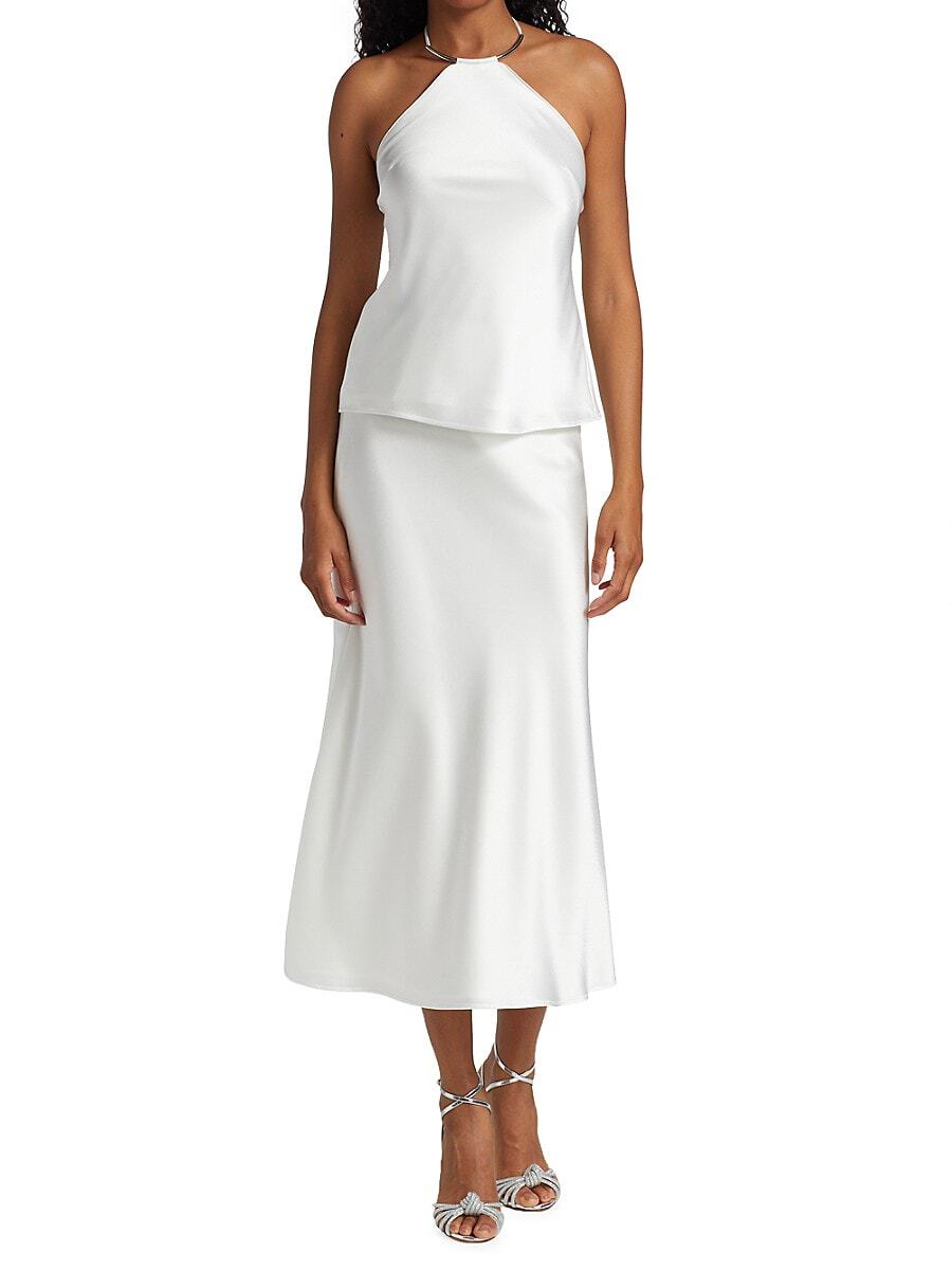 GALVAN LONDON Bari Halter Satin White Top - House Of Huntington