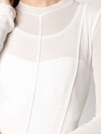 HERVE LEGER White Mesh Detail Ruched Bandage Bodycon Dress - House Of Huntington