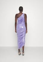 NORMA KAMALI Diana Ruched Stretch Woven Shiny Maxi Gown Dress - House Of Huntington
