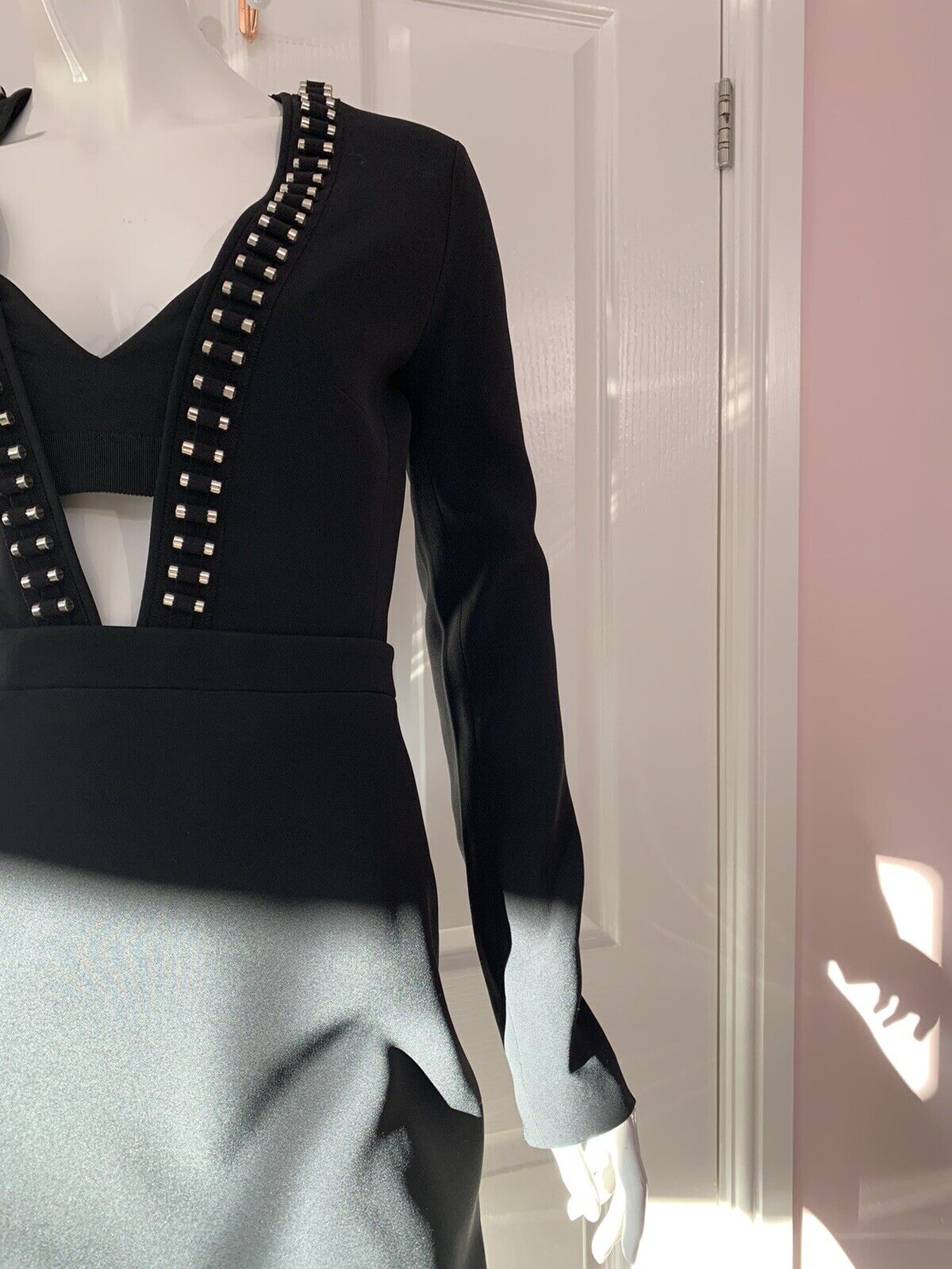 DAVID KOMA Black Tube Detail V-Neck Long Sleeve Dress - House Of Huntington