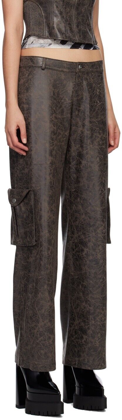 MIAOU Elias Faux Leather Brown Cargo Trousers - House Of Huntington
