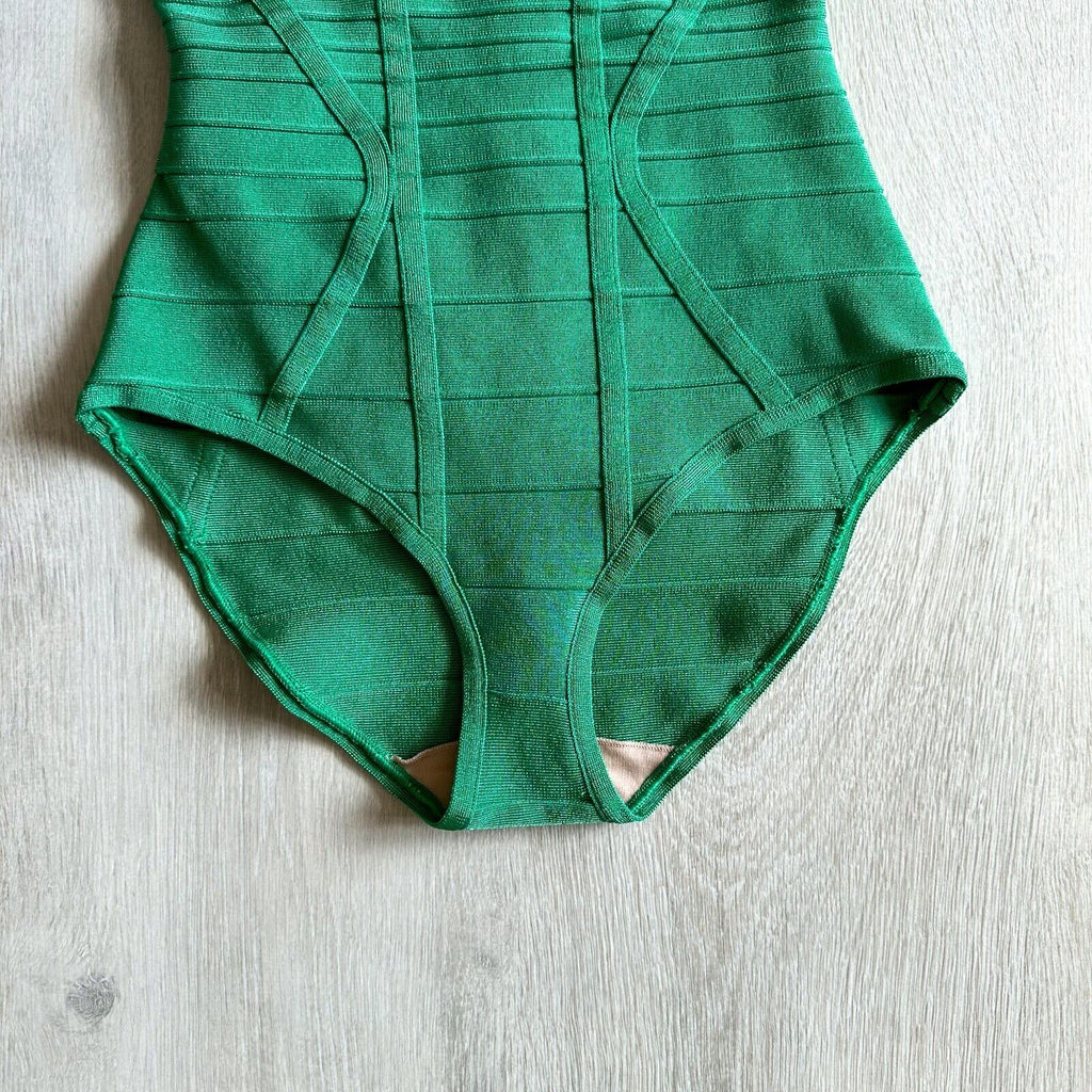 HERVE LEGER Emmalie Green Bandage Halterneck Club Party Swimsuit - House Of Huntington