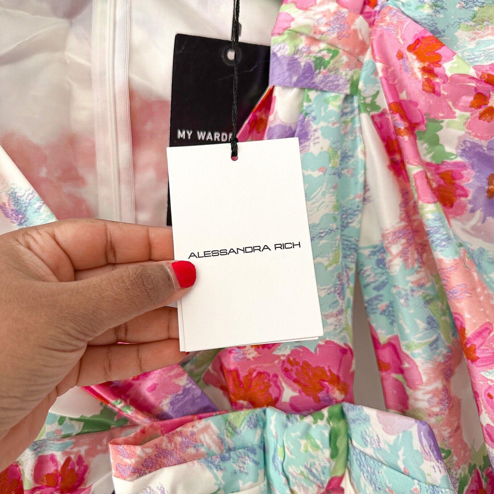 ALESSANDRA RICH Floral Print Taffeta Bow Front Ruffle Detail Mini Dress - House Of Huntington