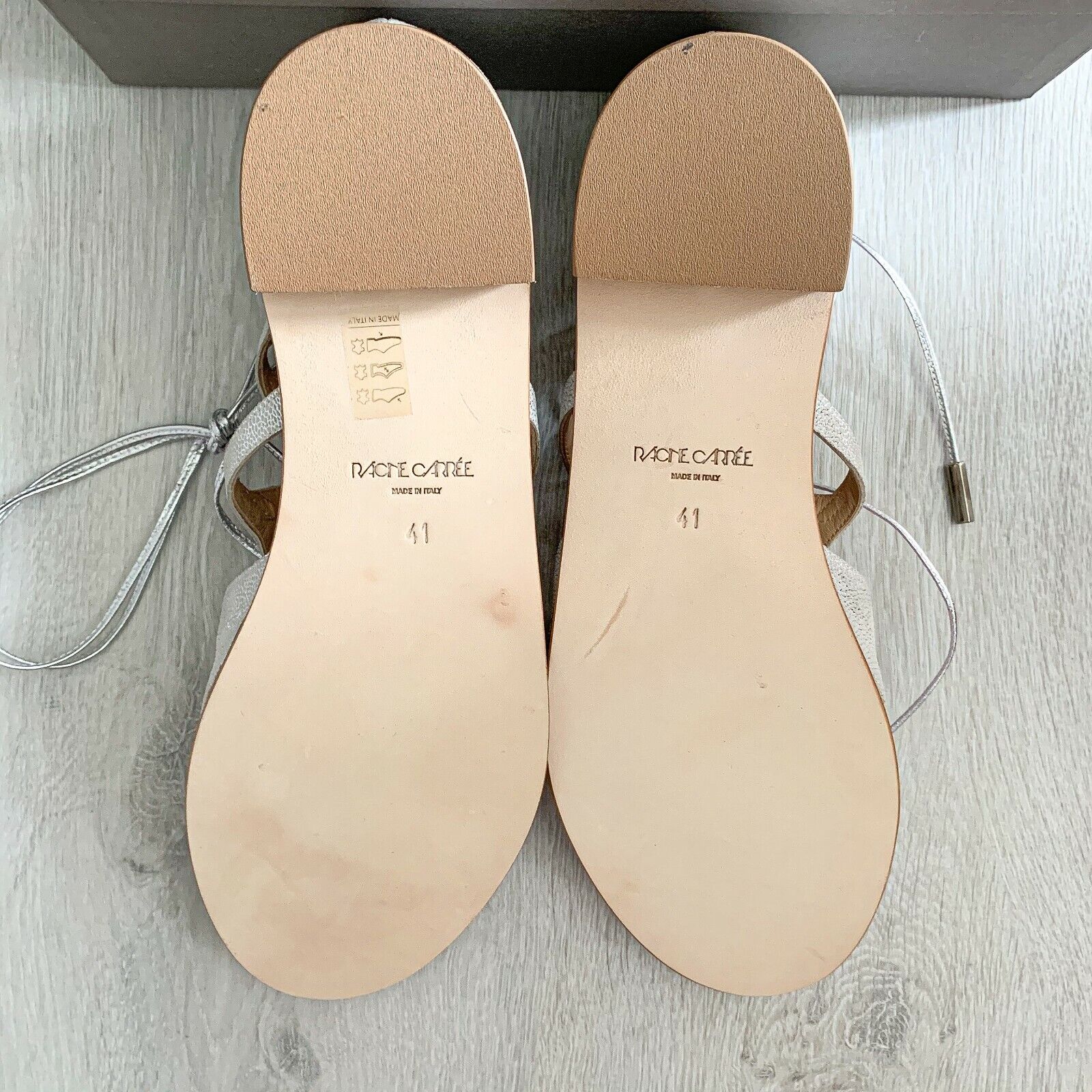 RACINE CARRÉE Silver Cut Out Lace Strappy Sandals Flats - House Of Huntington