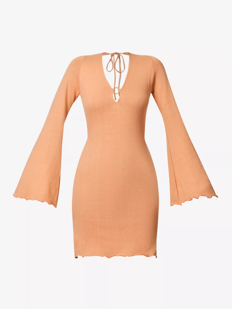 SAVANNAH MORROW Yarra V-Neck Bell Sleeve Knit Beachy Summer Dress - House Of Huntington