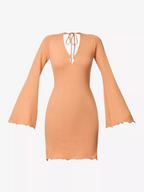 SAVANNAH MORROW Yarra V-Neck Bell Sleeve Knit Beachy Summer Dress - House Of Huntington