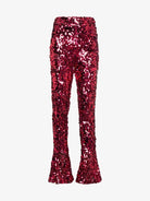 HALPERN Sequin Dark Pink High Waisted Flared Pants Trousers - House Of Huntington