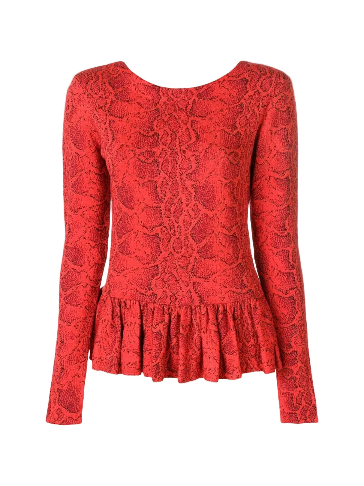 Ruffle Trim Snake Jacquard Top