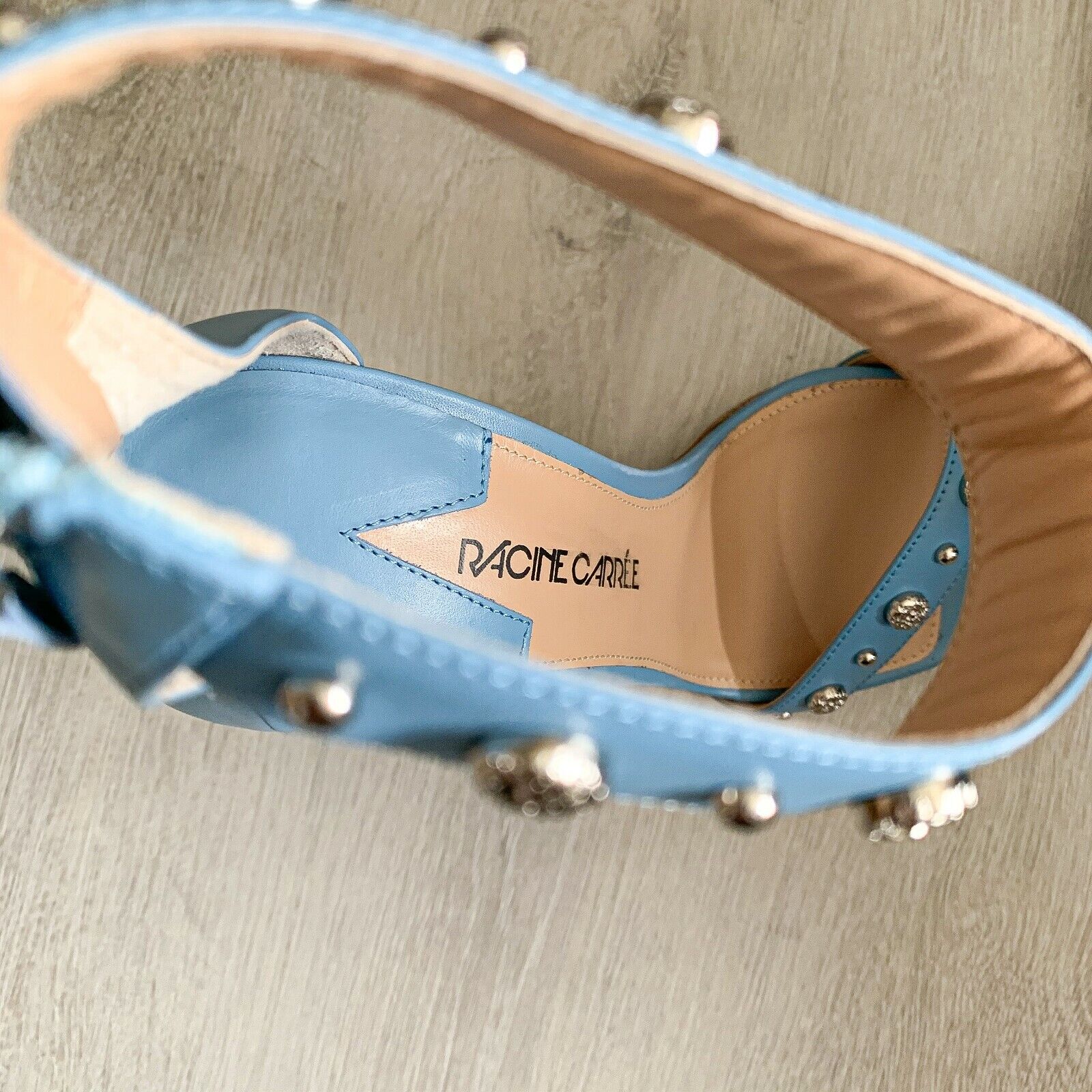 RACINE CARRÉE Studded Azure Blue Sandal Block High Heels - House Of Huntington