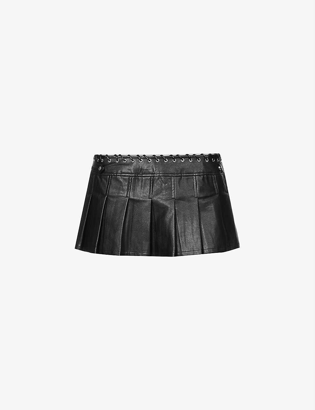 Renn Low Rise Vegan Leather Pleated Eyelet Grunge Mini Skirt