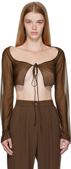 MIRROR PALAIS Brown Sheer Sik-Tie Corset Cover Top - House Of Huntington