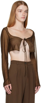MIRROR PALAIS Brown Sheer Sik-Tie Corset Cover Top - House Of Huntington