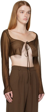 MIRROR PALAIS Brown Sheer Sik-Tie Corset Cover Top - House Of Huntington