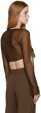 MIRROR PALAIS Brown Sheer Sik-Tie Corset Cover Top - House Of Huntington